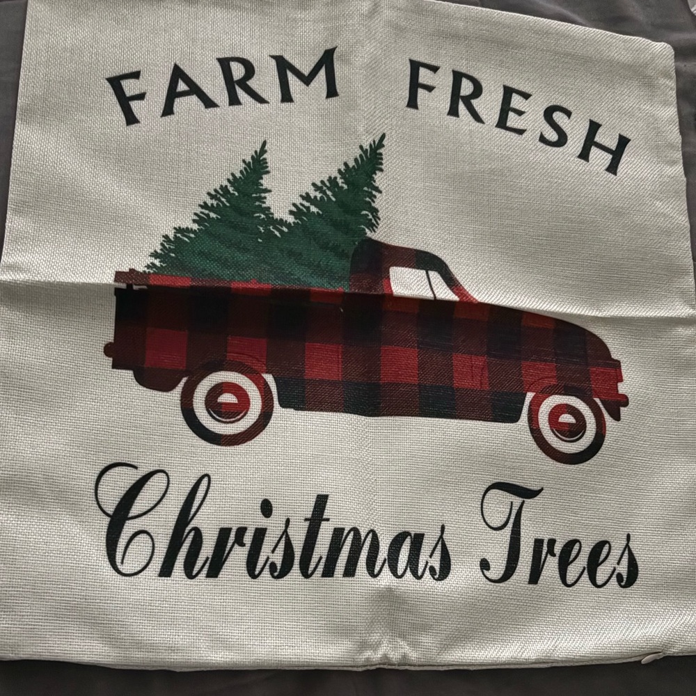 Plaid Red Truck Christmas Pillow Cover